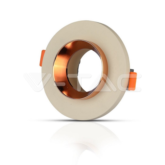 V-TAC 3125, Suport GU10 Beton + Metal, Rotund Alb cu Detalii Rose Gold
