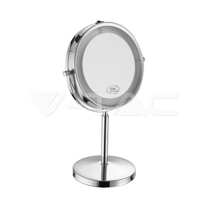 V-TAC 6629, Oglindă LED cu iluminare 3W, 4 x AA, corp nichel