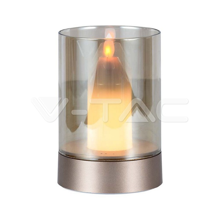 V-TAC 10566, 2W LED Candle Table Lamp 3000K Gold + Amber Glass