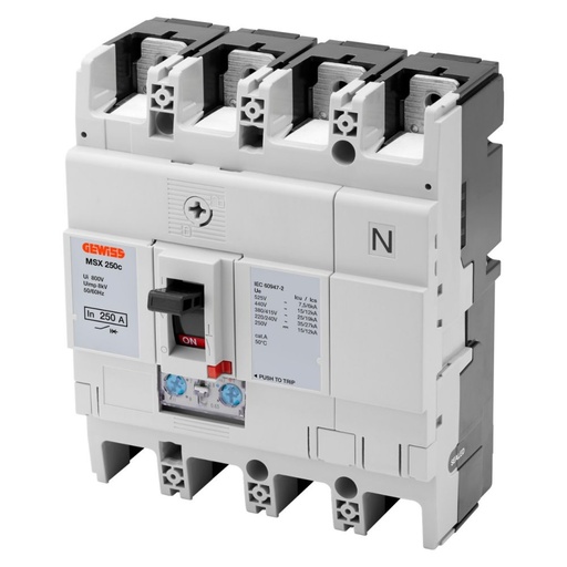 [PTG163.01128] GEWISS GWD9118, Msx 250c, Compact Moulded Case Circuit Breakers, Adjustable Thermal and Adjustable Magnetic Release, 25Ka 3P+N 250A 525V