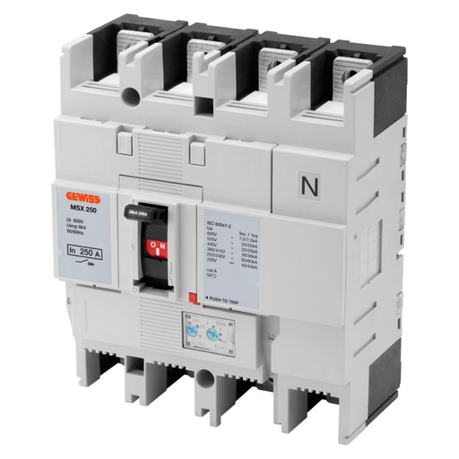 [PTG163.01137] GEWISS GWD9138, Msx 250, Moulded Case Circuit Breakers, Thermal Adjustable, Magnetic Adjustable, 36Ka 4P 250A 690V