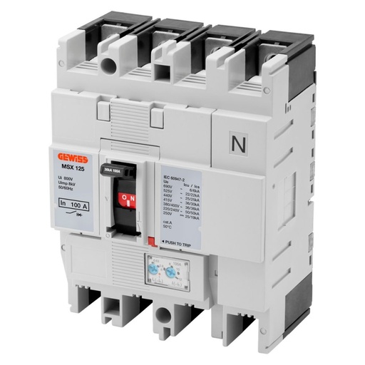 [PTG163.01157] GEWISS GWD9175, Msx 125, Moulded Case Circuit Breakers, Thermal Adjustable, Magnetic Adjustable, 65Ka 4P 100A 690V