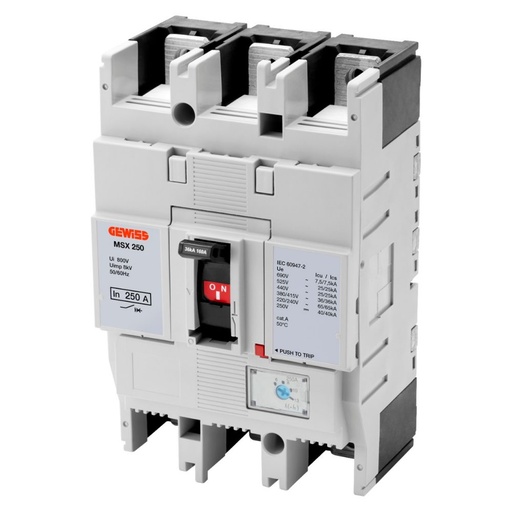 [PTG163.01166] GEWISS GWD9208, MSX 250, Întrerupător siguranță automată MCCB, Protecție motor cu declanșare magnetică reglabilă, 36kA 3P 250A 690V