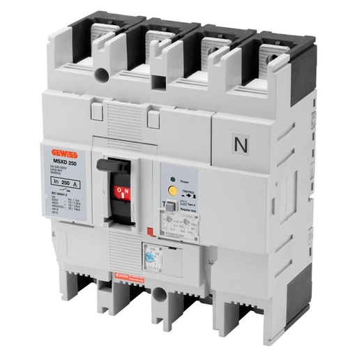 [PTG163.01175] GEWISS GWD9278, MSXD 250, Întrerupător siguranță automată MCCB cu protecție diferențială, Termic reglabil, magnetic fix, Declanșare diferențială reglabilă, 36kA 3P+N 250A 525V