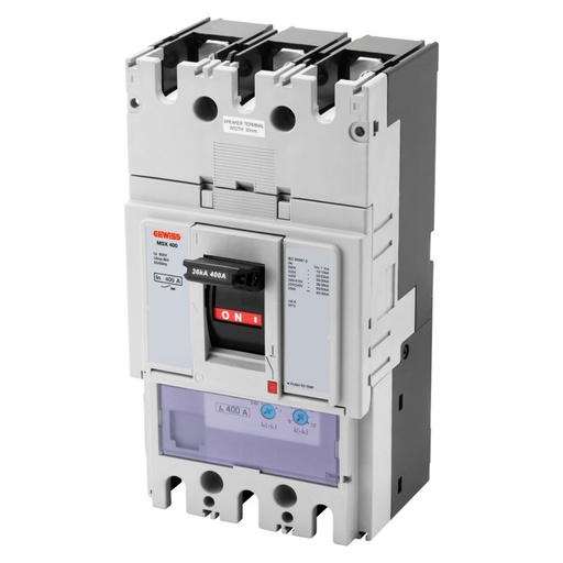 [PTG163.01200] GEWISS GWD9361, MSX 400, Întrerupător siguranță automată compactă cu carcasă turnată, Eliberare magnetică termică și fixă reglabilă, 36kA 3P 400A 690V