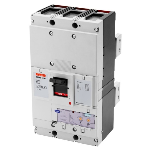 [PTG163.01231] GEWISS GWD9412B, MSXE 1250, MCCB cu declanșare electronică, LSI, Interblocat, Terminal spate, 50kA 3P 1250A 690V
