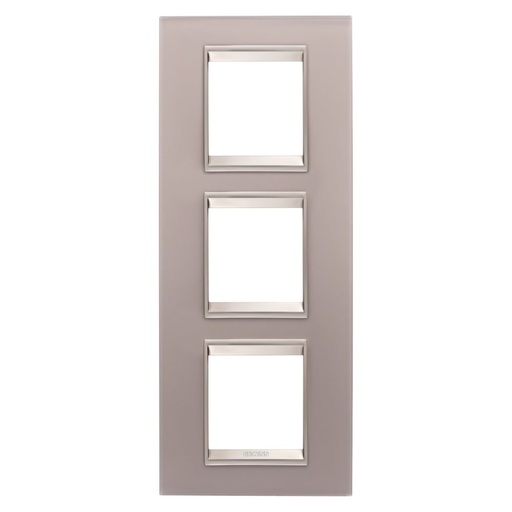 [PTG013.00299] GEWISS GW16227GP, Lux International Plate in Glass, 2+2+2 Modules Vertical, Perly Gray inner Frame Matt Light Bronze, Chorusmart