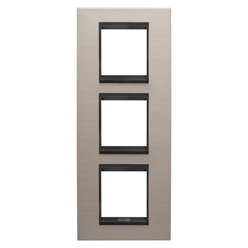 [PTG013.00305] GEWISS GW16227WS, Lux International Plate in Metal, 2+2+2 Modules Vertical, Brushed Aluminium Lavy inner Frame Matt Black, Chorusmart