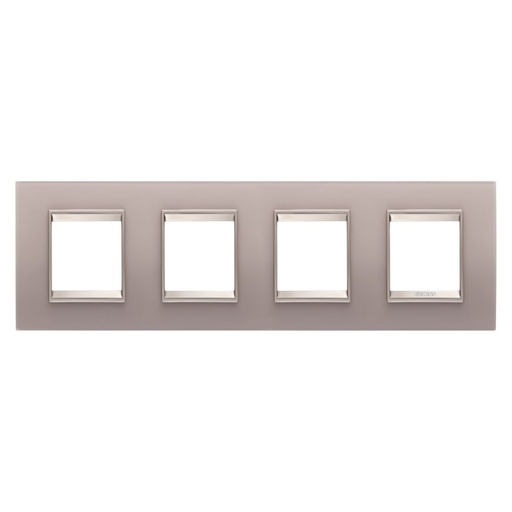 [PTG013.00316] GEWISS GW16228GP, Lux International Plate in Glass, 2+2+2+2 Modules Horizontal, Perly Gray inner Frame Matt Light Bronze, Chorusmart
