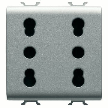 [PTG229.00053] GEWISS GW14208, Italian Standard Double Socket Outlet 250V Ac, 2x2P+E 16A Dual Amperage, P11-P17, 2 Modules, Titanium, Chorusmart