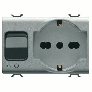 [PTG229.00072] GEWISS GW14312, Priză interblocată, 2P+E 16A P40, Cu întrerupător miniatuRAL 1p+n 16A, 230V c.a., 3 module, Titan, Chorusmart.