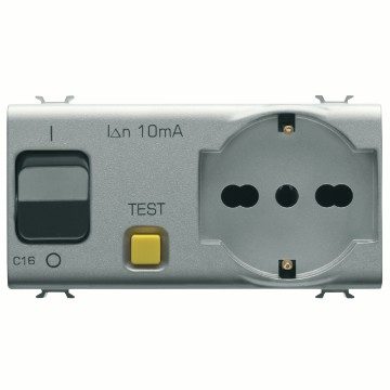 [PTG229.00074] GEWISS GW14322, Priză interblocată, 2P+E 16A P40, Cu întrerupător miniatuRAL de curent rezidual 1p+n 16A, 230Vac, 4m, Titan, Chorusmart