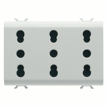 [PTG229.00174] GEWISS GW15209, Priză triplă standard italiană 250V c.a., 3x2P+E 16A cu amperaj dublu, P11,P17, 3 module, Alb satinat, Chorusmart