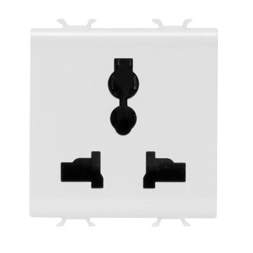 [PTG229.00194] GEWISS GW15310, Multistandard Socket Outlet 2P+E, 13A/250V Ac, 15A/127V Ac, 2 Modules, Satin White, Chorusmart