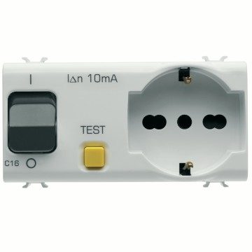 [PTG229.00198] GEWISS GW15322, Interlocked Switched S. Outlet, 2P+E 16A, P40, with Residual Current Miniature Circuit Breaker 1P+N 16A, 230Vac, 4m, Satin White, Chorusmart