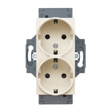[PTG229.00211] GEWISS GW35204Y, German Standard Socket Outlet 250V Ac, Screw Terminals, Front Tightening Terminals, Double, 2P+E 16A, Ivory, Dahlia