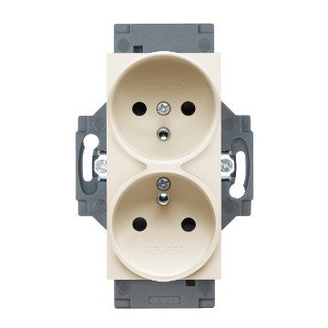 [PTG229.00215] GEWISS GW35214Y, French Standard Socket Outlet 250V Ac, Screw Terminals, Front Tightening Terminals, Double, 2P+E 16A, Ivory, Dahlia