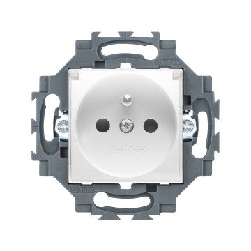 [PTG229.00222] GEWISS GW35213W, Priză standard franceză 250V c.a., Borne cu șurub, Borne de strângere frontale, Cu capac, 2P+E 16A, Alb, Dahlia