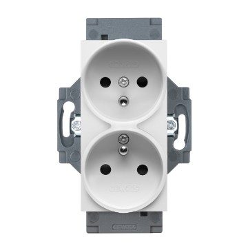 [PTG229.00223] GEWISS GW35214W, French Standard Socket Outlet 250V Ac, Screw Terminals, Front Tightening Terminals, Double, 2P+E 16A, White, Dahlia