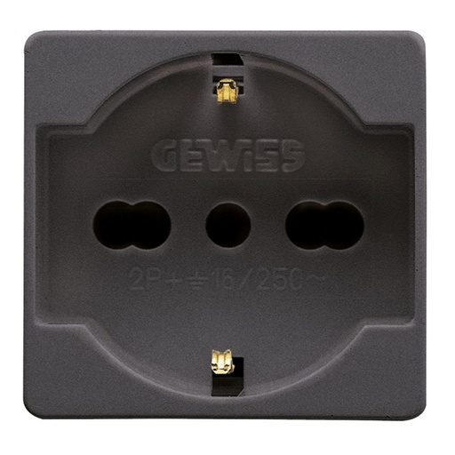 [PTG229.00237] GEWISS GW21246, Priză standard italiană/germană 250V c.a., 2P+E 16A cu amperaj dublu, P40, 2 module, Sistem negru