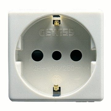 [PTG229.00247] GEWISS GW20205, Italian/german Standard Socket Outlet 250V Ac, 2P+E 16A, P30, 2 Modules, System White