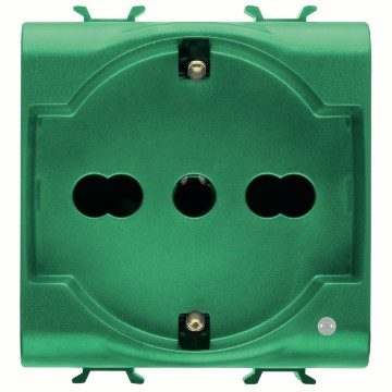[PTG229.00286] GEWISS GW10224AB, Italian/german Standard Socket Outlet 250V Ac, for Dedicated Lines, 2P+E 16A Dual Amperage P30 P17, 2 Modules, Green, Antibacterial, Chorusmart