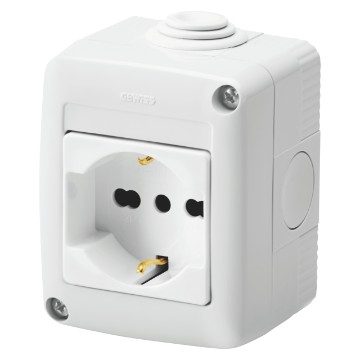 [PTG018.00187] GEWISS GW27812, Protected Enclosure Complete with System Devices, with Socket Outlet 2P+e 16A Dual Amperage, Italian/german Standard, IP40, Grey Ral 7035