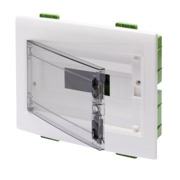 [PTG010.00106] GEWISS GW40605PM, Tablou de distribuție, Perete verde, Pentru pereți mobili și din gIPs-carton, Cu panou cu fereastră fumurie și cadru extractibil, 12 module IP40