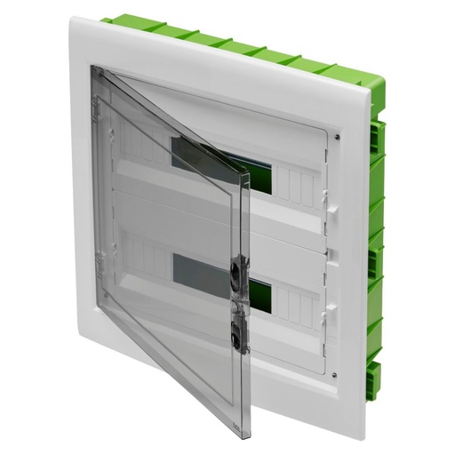 [PTG010.00108] GEWISS GW40609PM, Tablou de distribuție, Perete verde, Pentru pereți mobili și din gIPs-carton, Cu panou cu fereastră fumurie și cadru extractibil,  36 (18x2) module IP40