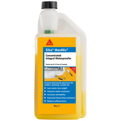 [PTG263.00006] Sika MaxMix Waterproofer, Concentrated Liquid Admixture for Pointing, Renders, and Screeds, 1 L