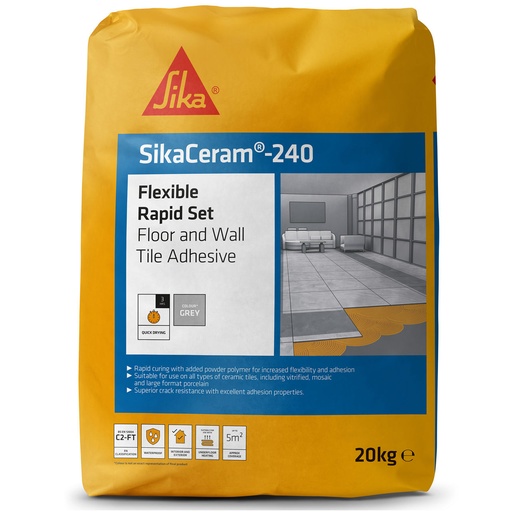 [PTG254.00283] SikaCeram-240 Flexible Rapid, Adeziv pentru placi cu intarire rapida si flexibilitate polimerica, Interior si exterior, Pudra gri, 20 kg