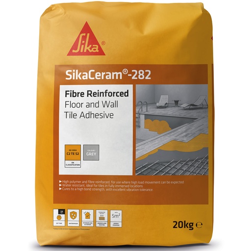[PTG254.00296] SikaCeram-282 Fibre Reinforced, Adeziv pentru placi armat cu fibre, cu continut ridicat de polimeri, Interior si exterior, Pudra gri, 20 kg