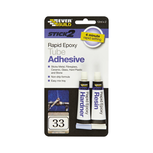 [PTG254.00405] EVERBUILD STICK2 Rapid Epoxy Tube, 2-Part Industrial Strength Adhesive System, Interior, Clear, 2 x 12 mL