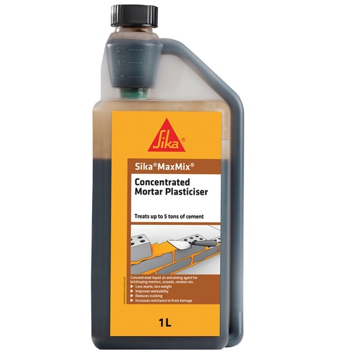 [PTG042.00007] Sika MaxMix Mortar Plasticiser, Aditiv lichid pentru o amestecare mai usoara si mai buna a betonului, Interior si exterior, Maro inchis, 1 L
