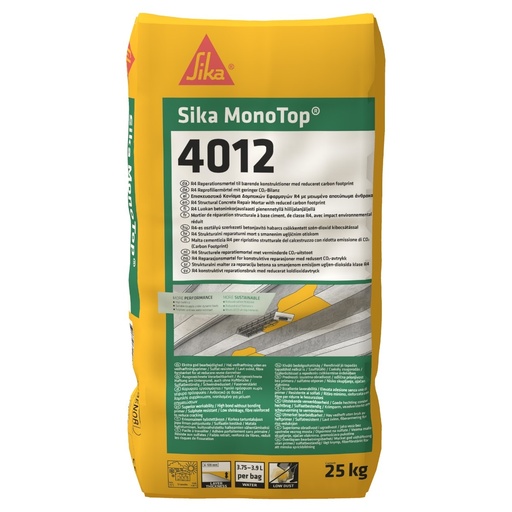 [PTG042.00013] Sika MonoTop-4052, High-Performance Sustainable Repair Mortar for Horizontal Surfaces, Interior & Exterior, Light Grey Powder, 25 kg