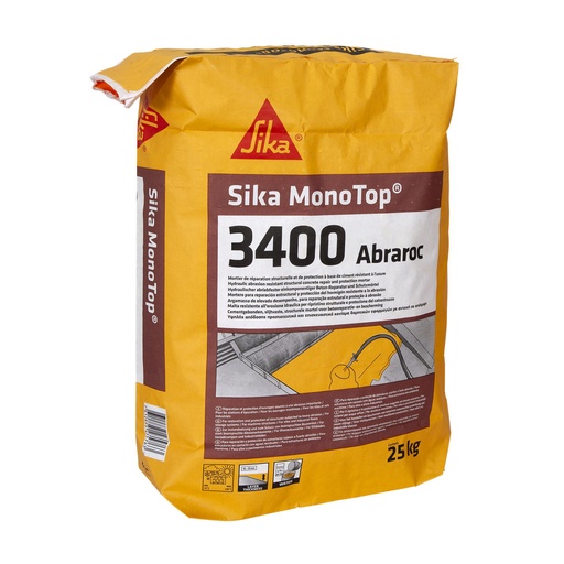 [PTG042.00024] Sika MonoTop-3400 Abraroc, Mortar de reparatii de inalta rezistenta, rezistent la abraziune, Interior si exterior, Pudra gri, 25 kg