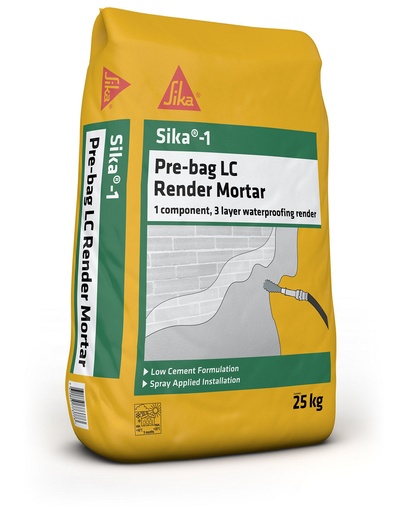 [PTG042.00029] Sika-1 Pre-bag LC Render Mortar, Tencuiala in 3 straturi aplicata prin pulverizare, cu continut redus de ciment, Interior si exterior