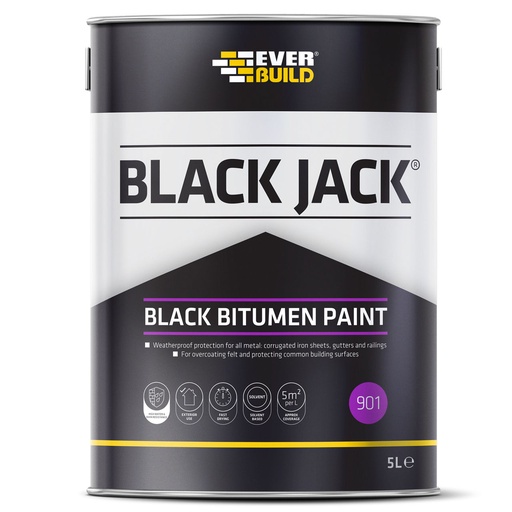 [PTG276.00046] EVERBUILD BLACK JACK 901 BLACK BITUMEN PAINT, Bitumen-Based Black Paint for Metal Protection, Interior & Exterior, Black
