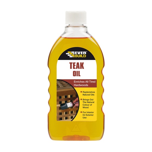 [PTG257.00045] EVERBUILD Teak Oil, Traditional Wood Oil Replenisher, Interior & Exterior, 500 mL