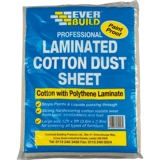 [PTG257.00050] EVERBUILD LAMINATED COTTON DUST SHEET, Dust Protection Cotton Twirl Sheets, Interior, Beige, 3.67 m x 2.74 m, 1.6 kg