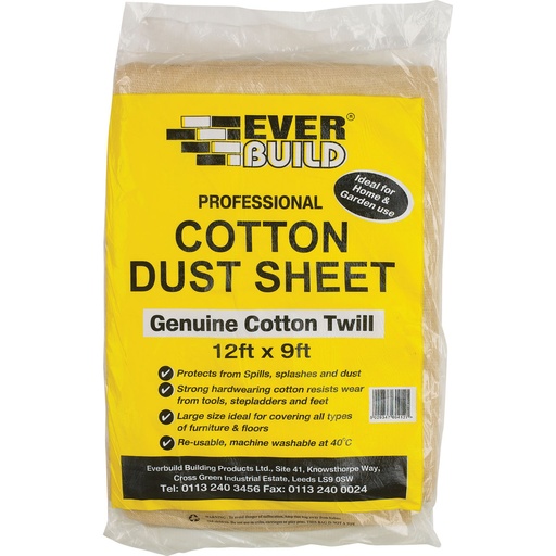 [PTG257.00051] EVERBUILD COTTON DUST SHEET, Dust & Paint Protection Cotton Sheets, Interior, Beige sheet,3.67 m x 2.74 m, 1.6 kg