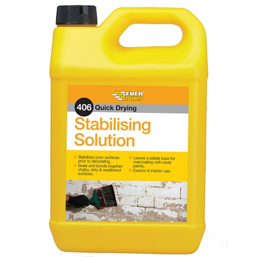 [PTG257.00087] EVERBUILD 406 Stabilising Solution, Polymer Emulsion Stabilising Solution, Interior & Exterior, Milky white, 5 L