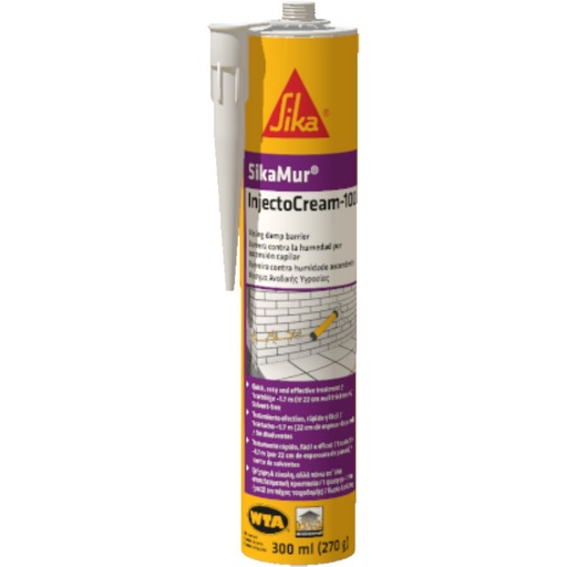 [PTG255.00027] SikaMur InjectoCream-100, Crema hidrofuga pentru controlul umiditatii ascensionale, Interior/exterior, Alb