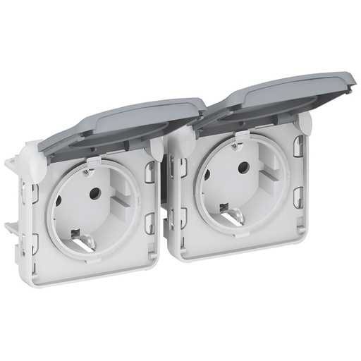 [PTG229.00406] LEGRAND 069576, Plexo IP 55 Pre, wired German Standard Socket, 2 x 2P+E Horizontal, Grey