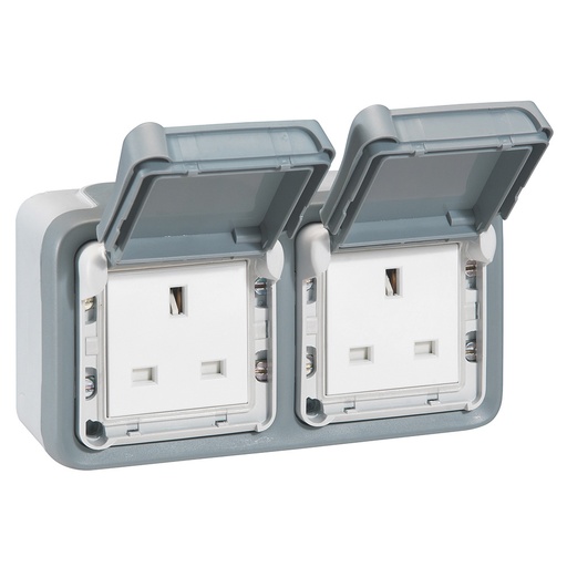 [PTG229.00414] LEGRAND 069739, Plexo Socket IP 55, BS, 13 A, 2 x 2P+E, Surface Mounting, Grey