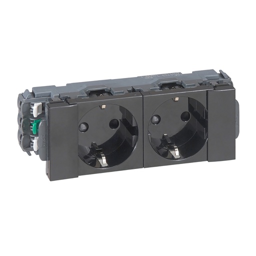 [PTG229.00435] LEGRAND 077232, Mosaic 2 x 2P+T Socket for DLP or DLP, S Trunking, Direct Snap, on, Black Edition