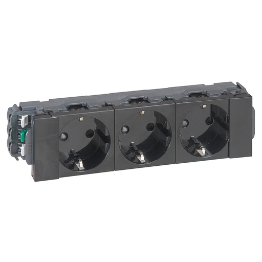 [PTG229.00436] LEGRAND 077233, Mosaic 3 x 2P+T Socket for DLP or DLP, S Trunking, Direct Snap, on, Black Edition