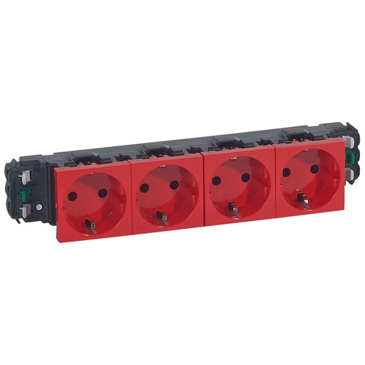 [PTG229.00457] LEGRAND 077414, Mosaic Socket, Automatic Terminal Connection, 4 x 2P+E, 8 Modules, Red