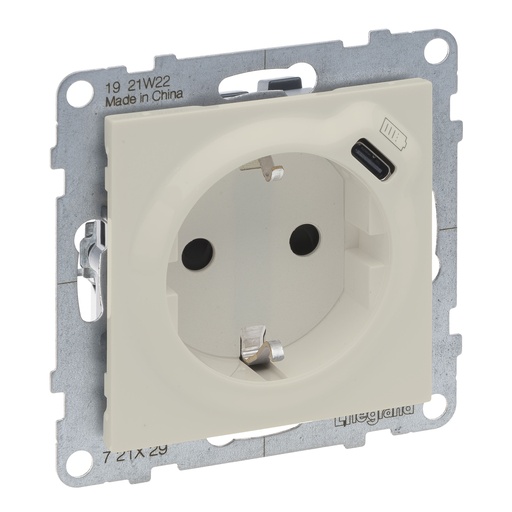 [PTG229.00640] LEGRAND 721229, 2P+T Socket with USB C Charging, Ivory