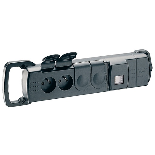 [PTG229.00682] Legrand 050480, Bloc Cu Prize Multiple Din Cauciuc 4X2P+T, 16 A Inel Germania Suspendare, Negru